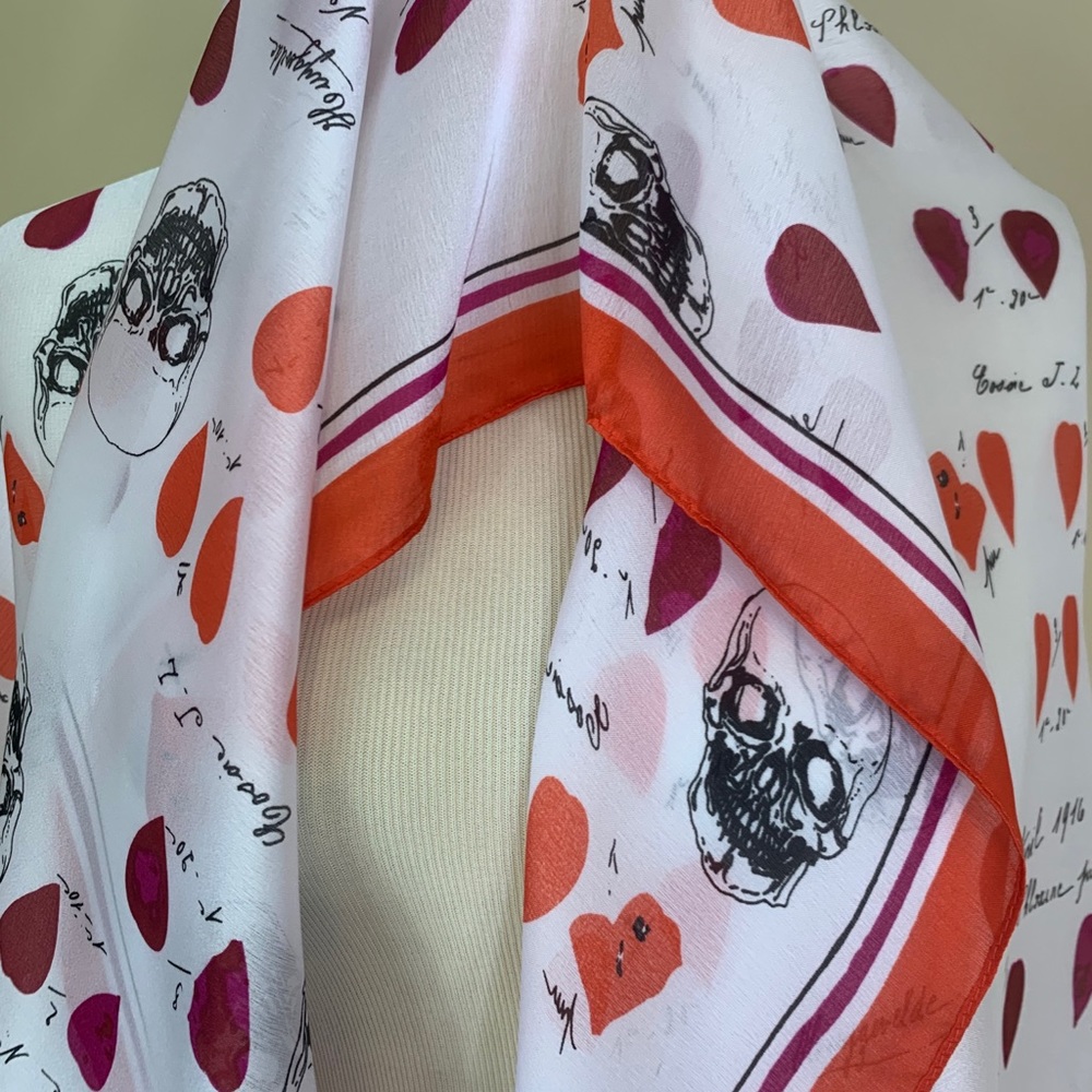 Skull & Petal Design Silk Wrap Scarf